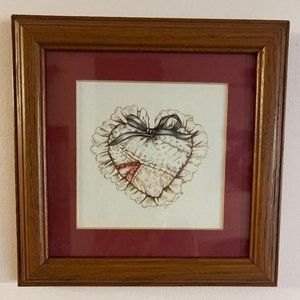 Small (7.5" X 7.5") professionally framed & matted farmhouse country heart print